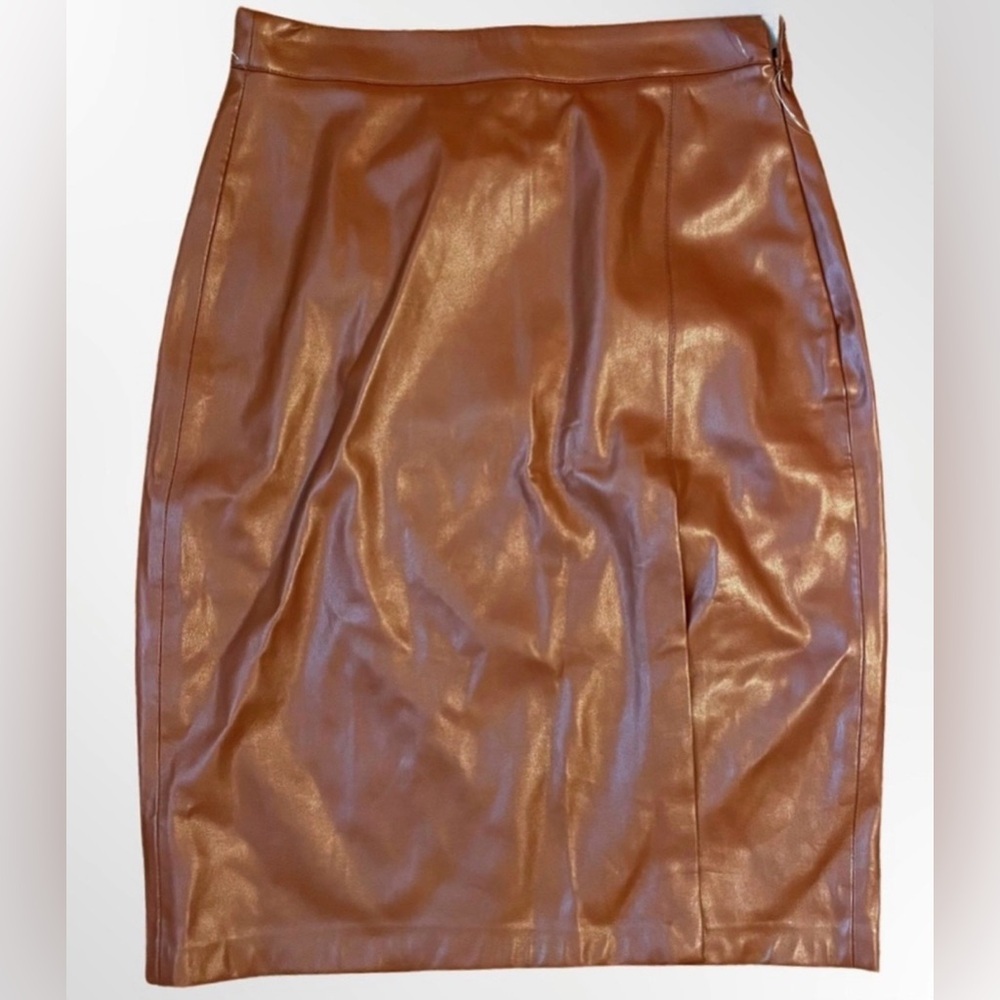 Jason Wu Vegan Leather Pencil Skirt – Cognac Brown – Size Large